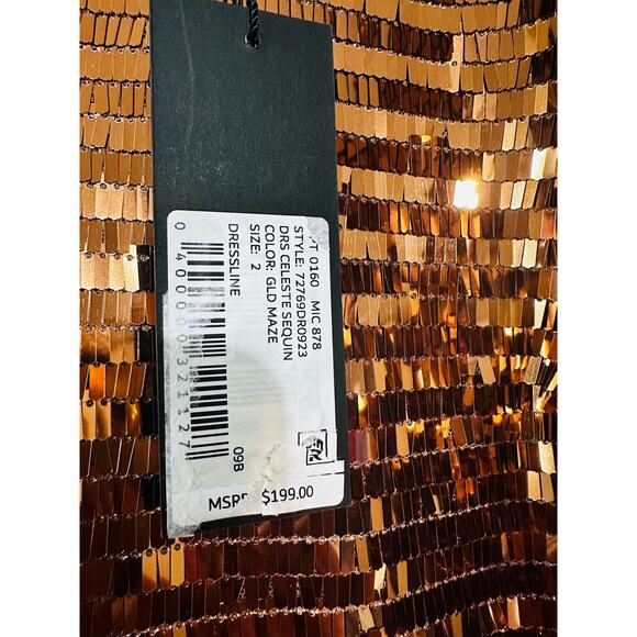 NWT Gianni Bini Gold Maze DRS Celeste Sequin Crew Neck Long Sleeve Dress Size 2 - Picture 5 of 9